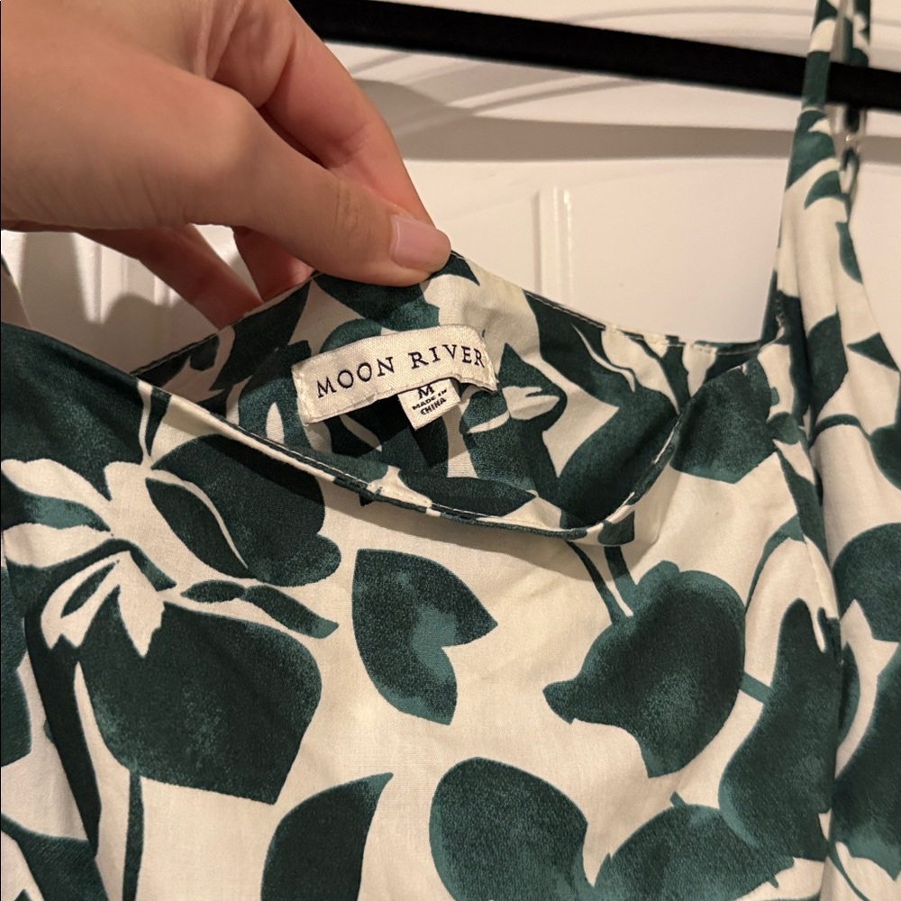 Moon River Green Floral Tiered Midi Dress - Sleeveless Summer Dress - Picture 4 of 6